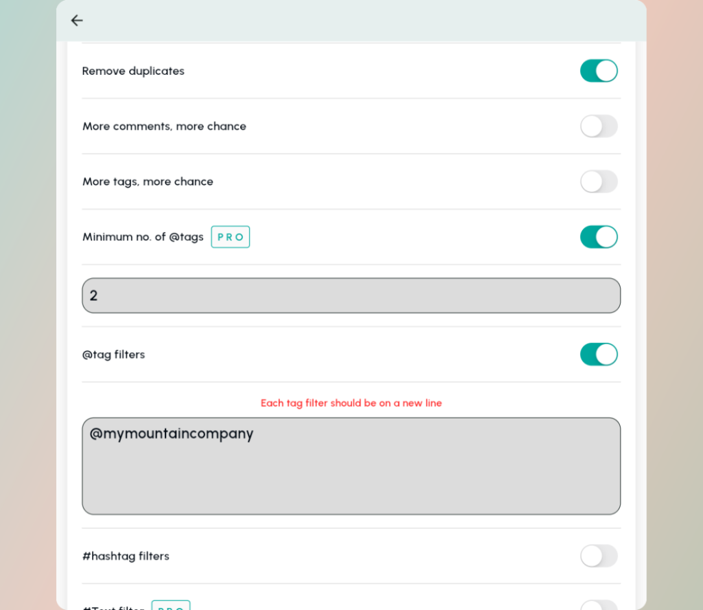 select-number-of-tags-and-specific-tag - Osortoo Sélectionnez les filtres que vous souhaitez utiliser, comme le nombre minimum de mentions et/ou une mention spécifique.